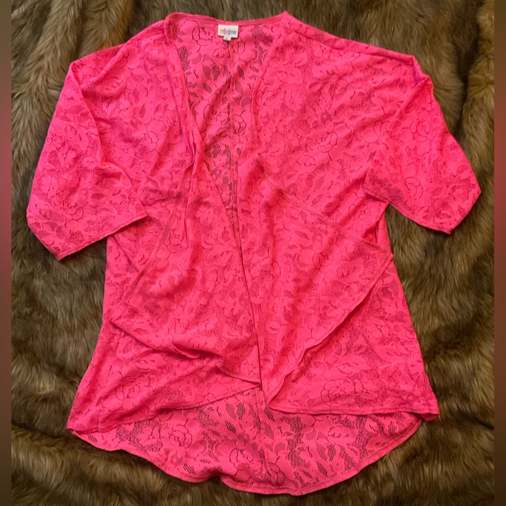 LulaRoe Hot Pink Lace Cardigan.